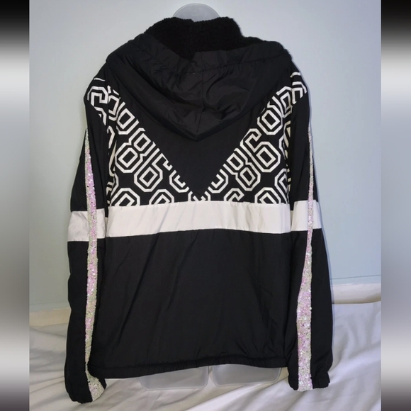M/L Pink Victoria's Secret Windbreaker Black & White Anorak Jacket Coat - Picture 10 of 12